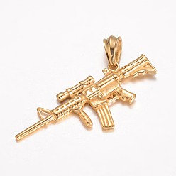 Золотой 304 из нержавеющей стали большие кулоны, долго пушка, золотые, 30x76x5.5 мм, отверстие : 12x8 мм