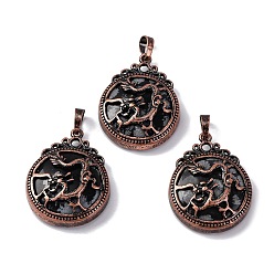 Снежный Обсидиан Естественно снежинка обсидиана подвески, плоские круглые латунные подвески, без свинца и без кадмия, 34.5x27x8 мм, отверстие : 6.5x5 мм