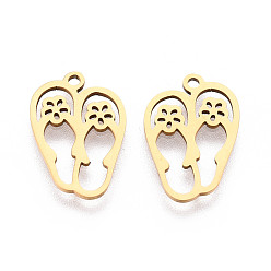 Настоящее золото 18K 201 подвески из нержавеющей стали, тапочка, лазерная резка, ионное покрытие (ip), реальный 18 k позолоченный, 17.5x12x1 мм, отверстие : 1.4 мм