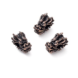 Красная Медь Сплавочные овальные бусины тибетского стиля , голова дракона, Красная медь, 12x7.5x8 мм, отверстие : 3 мм