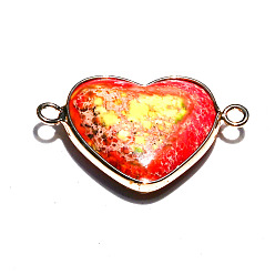 Оранжево-Красный Окрашенные натуральные императорские яшмы звенья соединительные подвески, сердечные ссылки, платина, оранжево-красный, 33x21 мм