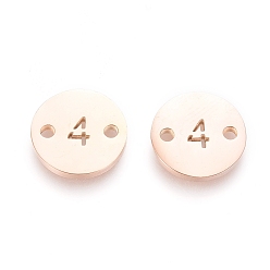 Number Numbers 304 Stainless Steel Links, PVD Vacuum Plating, for Craft Jewelry Making, Flat Round, Rose Gold, Num.4, 10x1mm, Hole: 1.4mm