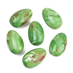 Зеленый лайм Непрозрачные акриловые бусины, имитирующие драгоценные камни, яйцо, два тона, зеленый лайм, 42x26~26.5x17.5~18 мм, отверстие : 3 мм, Около 41 шт / 500 г