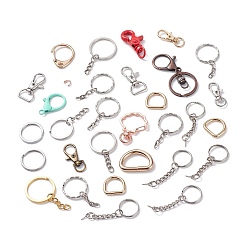 Mixed Color Alloy and Iron Keychain Clasps, Mixed Shapes, Mixed Color, 21~68x11~33x2~10mm