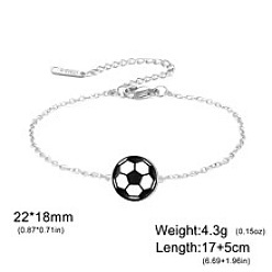 Football 304 Stainless Steel Sport Ball Link Bracelets for Women, Stainless Steel Color, Football, 6.69 inch(17cm)
