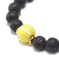 Tennis Natural Lava Rock & Acrylic Braided Bead Bracelet, Essential Oil Gemstone Jewelry for Men Women, Tennis Pattern, Inner Diameter: 2-1/8~3-5/8 inch(5.5~9.3cm)