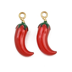 Hot Pepper 316 хирургические эмалевые подвески из нержавеющей стали, подвески в форме овощей, ионное покрытие (ip), реальный 18 k позолоченный, горячие прелести перец, 18x6.5x5 мм, отверстие : 1.5 мм