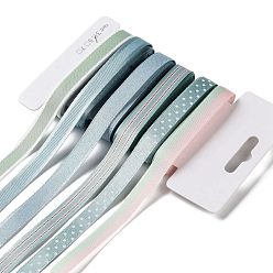 Темный Голубой 18 ярдов 6 стилей полиэфирной ленты, для поделок своими руками, бантики для волос и украшение подарка, зеленая цветовая палитра, темные голубые, 3/8~1/2 дюйм (9~12 мм), около 3 ярдов / стиль