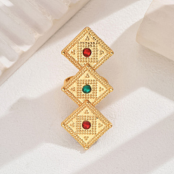 Rhombus Регулируемые металлические манжеты с открытыми кольцами для женщин, с пластиковым, реальный 18 k позолоченный, ромб, внутренний диаметр: 16мм~19мм