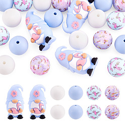 Lavande 21 pcs 5 styles perles de silicone écologiques de qualité alimentaire, perles focales, formes mixtes, lavande, 15~33mm, Trou: 2.5mm
