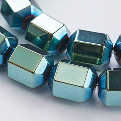 Зеленое Покрытие Pvd вакуумное покрытие гальванопокрытие немагнитные синтетические гематитовые бусины нити, класс А, граненые, колонка, зеленый покрытием, 12x10 мм, отверстие : 1 мм, 1 мм, около 34 шт / нитка, 15.7 дюйм (40 см)