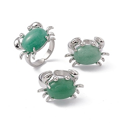 Зеленый Авантюрин Открытый браслет-манжета с натуральным зеленым авантюрином и крабом, платиновые латунные украшения для женщин, без кадмия и без свинца, размер США 7 1/4 (17.5 мм)