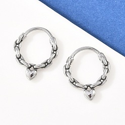 Сердце 316 серьги из нержавеющей стали для хряща, кольца для носа, античное серебро, сердце, 18x15x2.5 мм