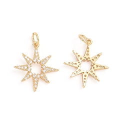 Golden Brass Micro Pave Cubic Zirconia Pendants, with Jump Ring, Cadmium Free & Lead Free, Star, Clear, Golden, 19x17x2mm, Hole: 3mm