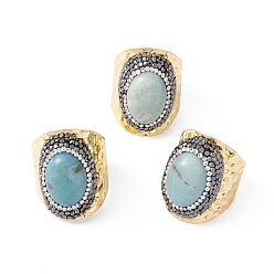 Амазонит Овальное открытое кольцо-манжета из натурального амазонита со стразами, железное массивное кольцо для мужчин и женщин, размер США 11 1/2 (20.9 мм)