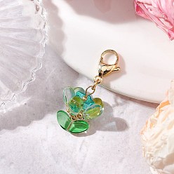 Средний Бирюзовый Подвесные украшения из стеклянных цветов, с 304 застежкой-карабином из нержавеющей стали, средне бирюзовый, 39.5 мм