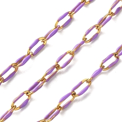 Средний Фиолетовый 304 Эмалированные кабельные цепи из нержавеющей стали, пайки, с катушкой, ионное покрытие (ip), реальный 18 k позолоченный, средне фиолетовый, 6.5x3x0.5 мм, около 32.81 футов (10 м) / рулон