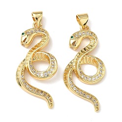 Настоящее золото 18K Латунные микро проложить кубического циркония подвески, стойки покрытие, змея, без свинца и без кадмия, долговечный, реальный 18 k позолоченный, 33.5x16x3 мм, отверстие : 3.7x3 мм