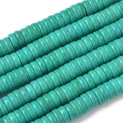 Бирюза Синтетических нитей бирюзовые бусы, Heishi бусы, окрашенные, Плоский круглый / диск, бирюзовые, 8x3~4 мм, отверстие : 1 мм, около 110 шт / нитка, 15.75 дюйм