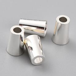 Посеребрённый Латунные бусины, долговечный, конус, 925 серебро покрытием, 6x3.5 мм, отверстие : 2 мм