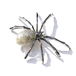 Лабрадорита Украшение витрины из натурального лабрадорита, с металлическим держателем в форме паука, для домашнего украшения рабочего стола, 48x55 мм
