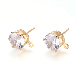 Прозрачный Изделия из латуни, с 316 хирургическим стержнем из нержавеющей стали, цирконий и петля, долговечный, плоско-круглые, реальный 18 k позолоченный, прозрачные, 10x8x6 мм, отверстие : 1 мм, штифты : 0.7 мм