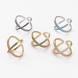 (52) Непрозрачная лаванда Латунные микро проложить манжеты кольца кубического циркония, открытые кольца, крест крест кольца, двойного кольца, х кольца, долговечный, разноцветные, размер США 7 1/4 (17.5 мм)
