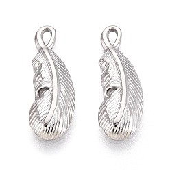 Нержавеющая Сталь Цвет 304 из нержавеющей стали перо подвески, не тускнеет, цвет нержавеющей стали, 20x7x2 мм, отверстие : 1.5x2 мм