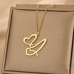 Letter Y 304 ожерелья с подвеской в форме сердца из нержавеющей стали для женщин и мужчин, золотые, Письмо Y, 15.75~17.72 дюйм (40~45 см)