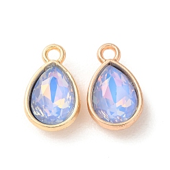 Cornflower Blue Alloy Glass Pendants, Teardrop Charms, Golden, Faceted, Cornflower Blue, 15.5x9.5x4.5mm, Hole: 1.8mm