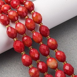 (123L) Белый крем непрозрачный блеск Бусины из натурального белого нефрита, окрашенные, граненые, в форме риса, с бисером, огнеупорный кирпич, 9.5x7.5~8 мм, отверстие : 1 мм, около 34 шт / нитка, 15.08'' (38.3 см)