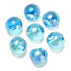 Deep Sky Blue Transparent UV Plating Rainbow Iridescent Acrylic Beads, Round, Deep Sky Blue, 18.5mm, Hole: 4mm