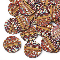 Colorful Printed Basswood Links, Flat Round, Colorful, 19.5x2mm, Hole: 1.5mm