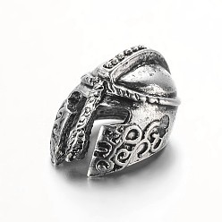 Античное Серебро Сплавочные овальные бусины тибетского стиля , очарование шлема гладиатора, античное серебро, 15x10x9 мм, отверстие : 2 мм