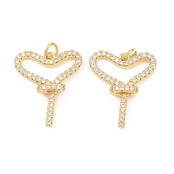 Настоящее золото 18K Латунные микро проложить кубического циркония подвески, сердце прелести, долговечный, стойки покрытие, без свинца и без кадмия, реальный 18 k позолоченный, 24x19.5x6 мм, Перейти кольцо: 5x0.8 мм, внутренний диаметр: 3 мм