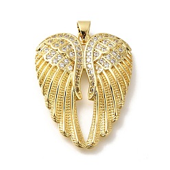 Настоящее золото 18K Покрытие стойки латунь с подвесками из фианита, долговечный, без свинца и без кадмия, крылатые прелести, реальный 18 k позолоченный, 30.5x25x4 мм, отверстие : 4x3.5 мм