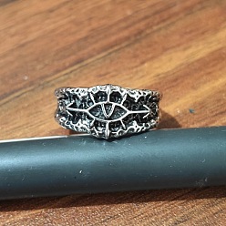 Antique Silver Retro Brass Cuff Open Rings for Men, Evil Eye, Antique Silver, 15~20mm