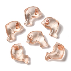 Персиковый Слойка Прозрачные бусины лэмпворк, дельфин, розовые, 15x21x9 мм, отверстие : 1 мм, Около 35~40 шт / 100 г