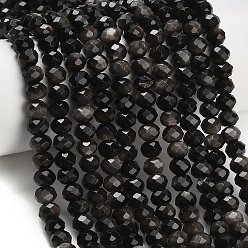Silver Sheen Obsidian Бусы из натурального серебра обсидиан, рондель, граненые, 7.5~8x5.5~6 мм, отверстие : 1 мм, около 78~80 шт / нитка, 15.20~15.47'' (38.6~39.3 см)