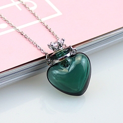 Темно-Зеленый Ожерелья в форме сердца лэмпворк в форме флакона духов, колье-подвеска с цепочками из нержавеющей стали, темно-зеленый, 23.62 дюйм (60 см)