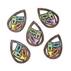 Pencil Большие подвески из осины с двусторонним принтом, очарование слезы, карандашный узор, 72.5x48.5x2.5 мм, отверстие : 2 мм