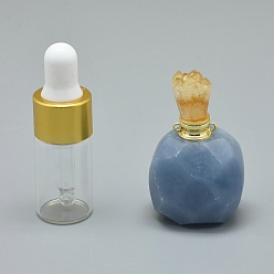 Aquamarine Natural Aquamarine Openable Perfume Bottle Pendants, with Brass Findings and Glass Essential Oil Bottles, 39~50x26~29x16~21mm, Hole: 1.2mm, Glass Bottle Capacity: 3ml(0.101 fl. oz), Gemstone Capacity: 1ml(0.03 fl. oz)