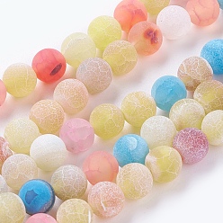 Mixed Color Natural Weathered Agate Beads Strands, Dyed, Frosted, Round, Mixed Color, 8mm, Hole: 1mm, about 46pcs/strand, 14~15 inch