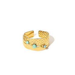 Others 304 Stainless Steel & Turquoise Cuff Open Rings, Golden, 20mm