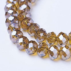 Dark Goldenrod Electroplate Glass Beads Strands, Pearl Luster Plated, Faceted, Rondelle, Dark Goldenrod, 2.5x2mm, Hole: 0.4mm, about 170pcs/strand, 11.8 inch(30cm)