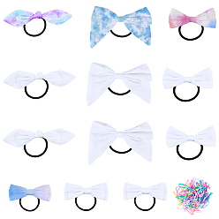 Белый 12шт. 4 стили хлопковых эластичных резинок для волос с бантиками, аксессуары для волос для женщин, с 1шт. одноразовых эластичных резинок для волос, белые, 41~135x33~130x10~12.5 мм, внутренний диаметр: 34~47 мм, 3 шт / стиль