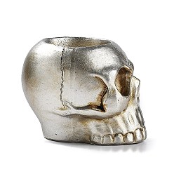 Silver Halloween Skull Resin Candle Holders, Tealight Candlesticks, Home Tabletop Centerpiece Decoration, Silver, 80.5x67x63mm, Inner Diameter: 40x15.5mm