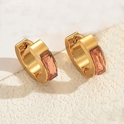 Индийский Розовый Прямоугольные серьги-кольца из нержавеющей стали, золотые, со стразами, индийский розовый, 4 мм