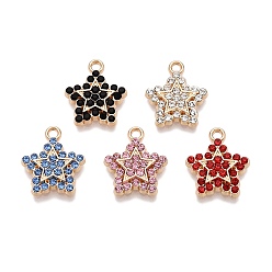 Золотой Стойки подвески обшивки сплава, со стразами, звезда, золотые, 15.5x13.5x2.5 мм, отверстие : 1.6 мм