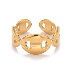 Золотой Ионное покрытие (ip) 304 кофейные зерна из нержавеющей стали с открытой манжетой для женщин, золотые, размер США 7 (17.3 мм)